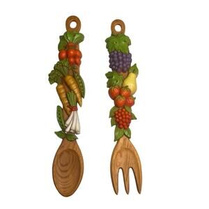 Vintage Syroco Fruit & Vegetable Fork & Spoon Wall Decor 1976 MCM